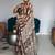 Brown japan satin saree with digital print blouse