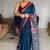 Blue japan satin saree with digital print blouse