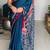 Blue japan satin saree with digital print blouse