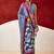 Blue japan satin saree with digital print blouse