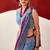 Blue japan satin saree with digital print blouse