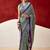 Turquoise japan satin saree with digital print blouse