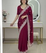 Maroon Floral Embroidered Designer Saree for Women
