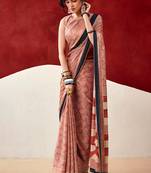 Red japan satin saree with digital print blouse