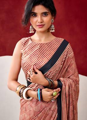 Red japan satin saree with digital print blouse 3