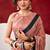 Red japan satin saree with digital print blouse