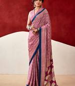 Pink japan satin saree with digital print blouse
