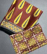 Brown japan satin saree with digital print blouse