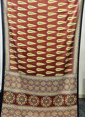 Brown japan satin saree with digital print blouse 2