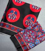 Black japan satin saree with digital print blouse
