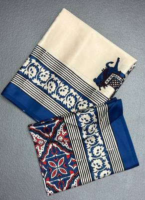 Off white japan satin saree with digital print blouse 1