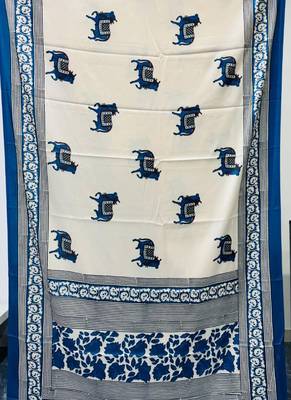 Off white japan satin saree with digital print blouse 3