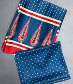 Blue japan satin saree with digital print blouse