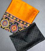 Orange japan satin saree with digital print blouse