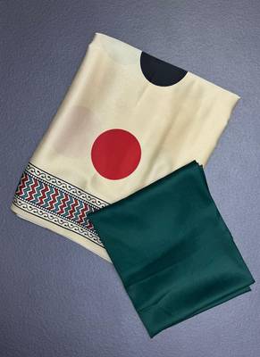Off white japan satin saree with digital print blouse 1