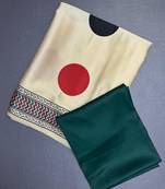 Off white japan satin saree with digital print blouse