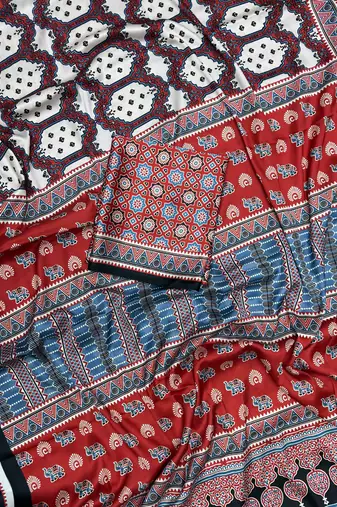 Multicolor japan satin saree with digital print blouse