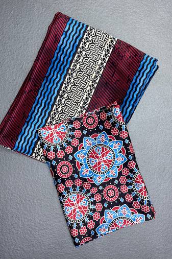 Multicolor japan satin saree with digital print blouse