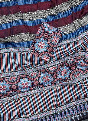 Multicolor japan satin saree with digital print blouse 2