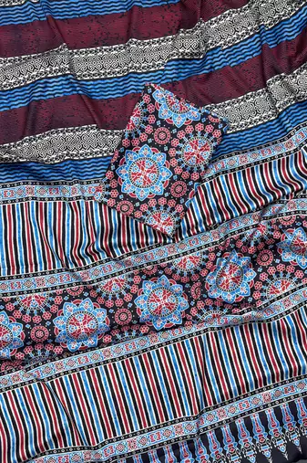 Multicolor japan satin saree with digital print blouse