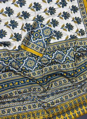 Multicolor japan satin saree with digital print blouse 2