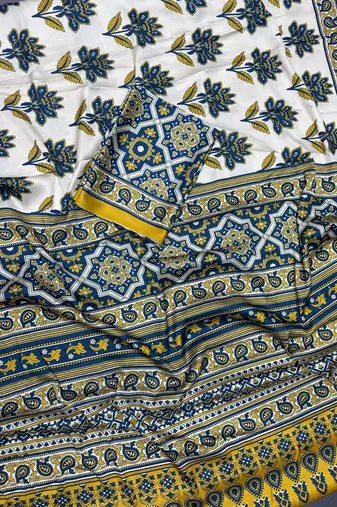 Multicolor japan satin saree with digital print blouse