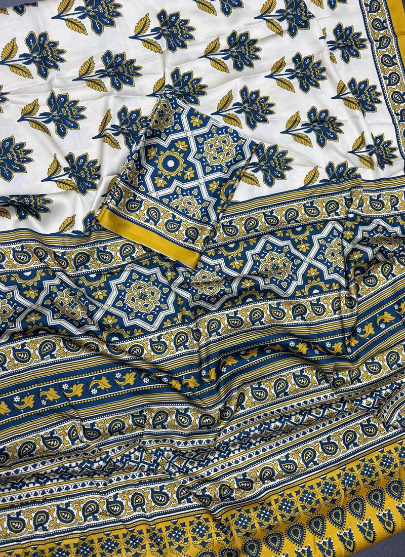 Multicolor japan satin saree with digital print blouse
