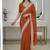 Orange Floral Embroidered Designer Saree for Women