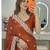 Orange Floral Embroidered Designer Saree for Women