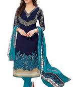 Navy blue crepe printed unstitched dress material