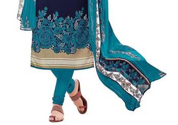 Navy blue crepe printed unstitched dress material 3