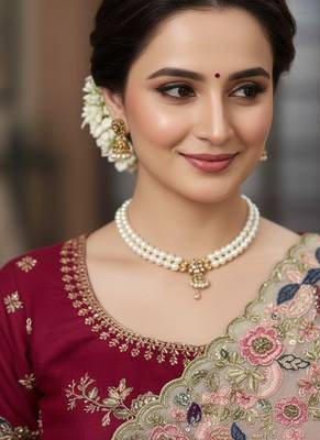 Cream Floral Embroidered Designer Saree for Women 5