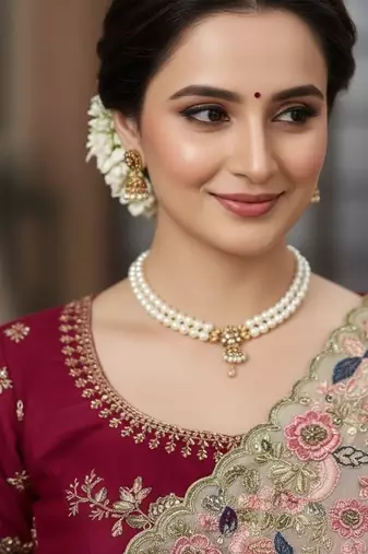 Cream Floral Embroidered Designer Saree for Women