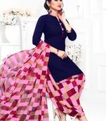 Navy blue crepe printed unstitched dress material