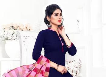 Navy blue crepe printed unstitched dress material 2