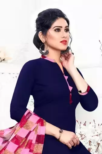 Navy blue crepe printed unstitched dress material