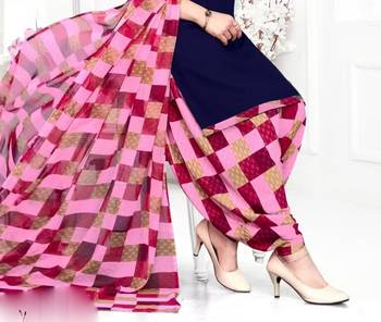 Navy blue crepe printed unstitched dress material 3