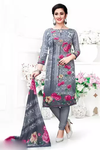 Grey crepe printed unstitched dress material