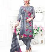 Grey crepe printed unstitched dress material