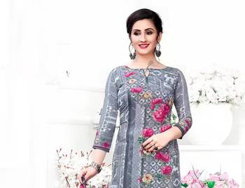 Grey crepe printed unstitched dress material 2