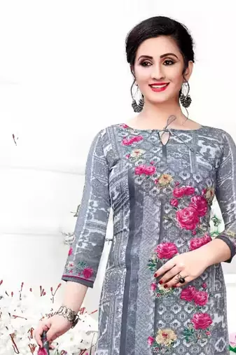 Grey crepe printed unstitched dress material