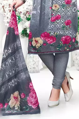 Grey crepe printed unstitched dress material