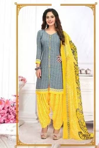 Grey crepe printed unstitched dress material