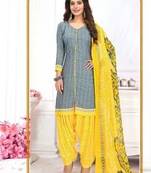 Grey crepe printed unstitched dress material
