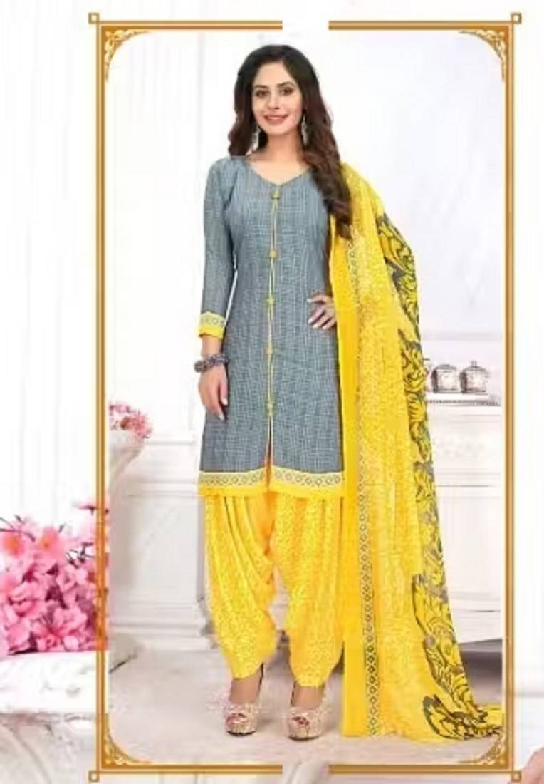 Grey crepe printed unstitched dress material