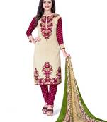 Beige crepe printed unstitched dress material