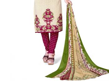 Beige crepe printed unstitched dress material 3