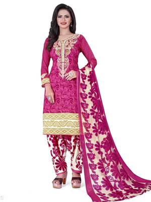 Magenta crepe printed unstitched dress material 1