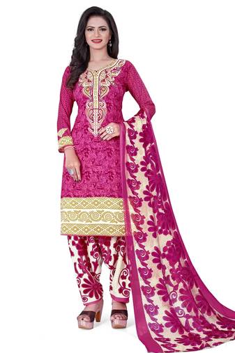 Magenta crepe printed unstitched dress material