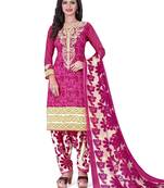 Magenta crepe printed unstitched dress material